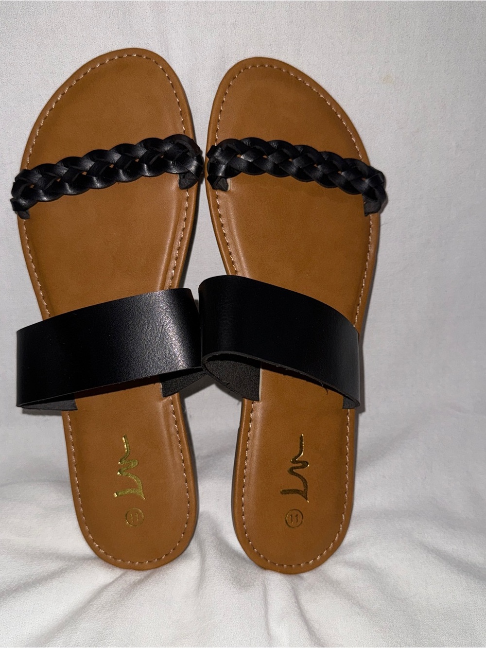Black Braided Strap Slide Sandals for Women